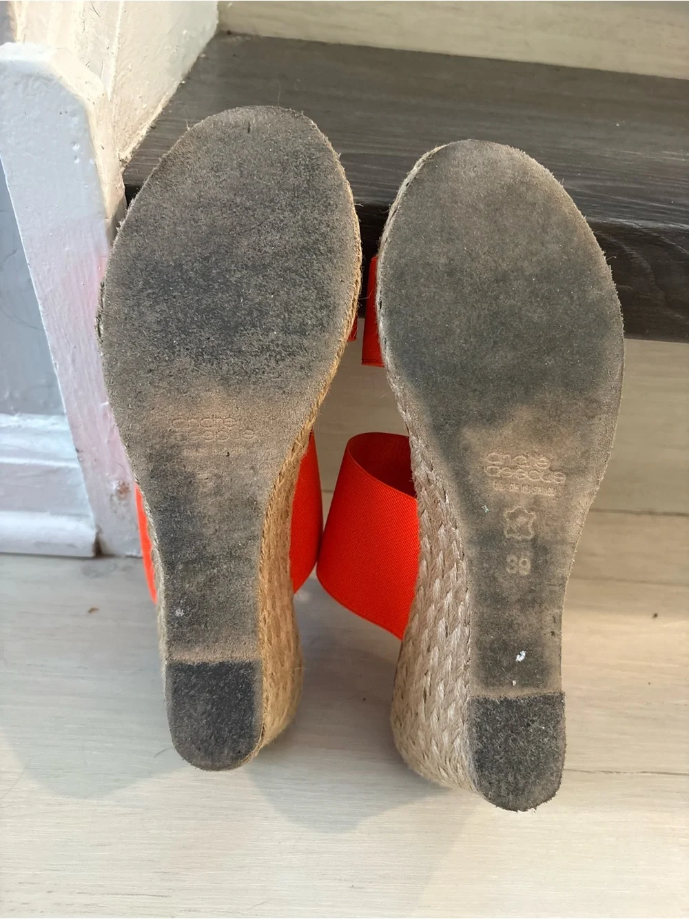 Andre Assous Orange Double-Strap Espadrille Wedge Slides